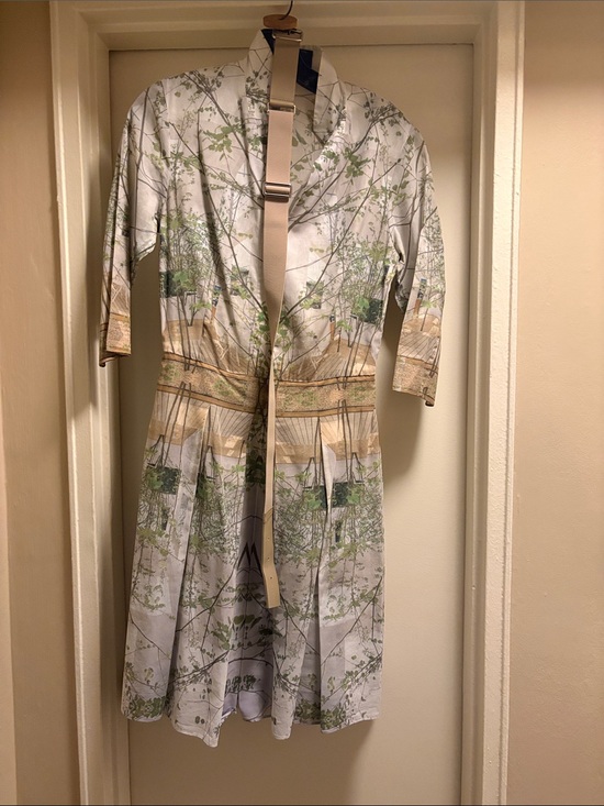 Akris Dresses & Skirts - Akris Cream White Green Botanical Print Long Sleeve Dress